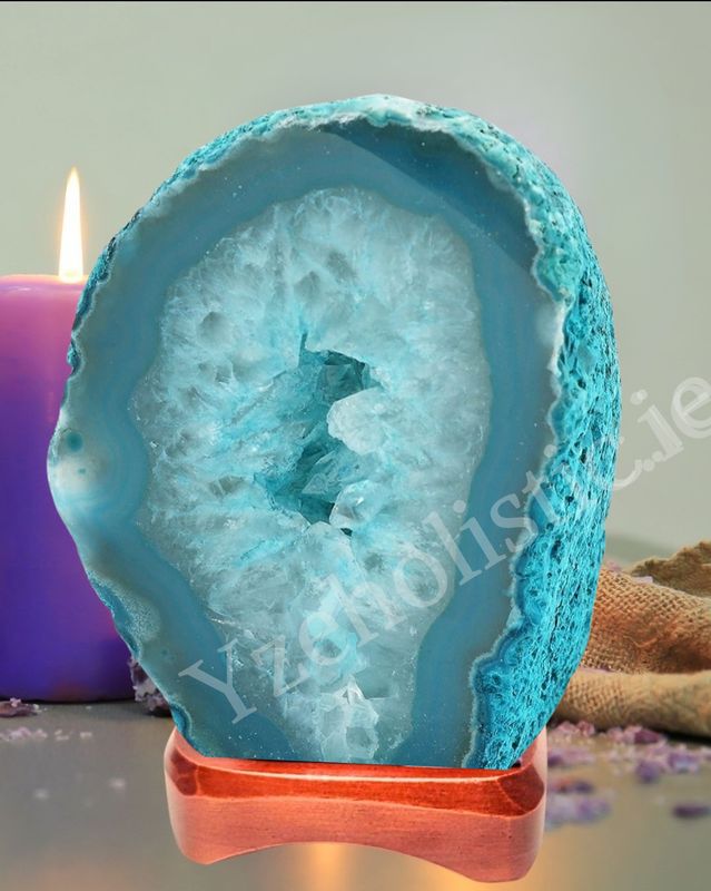 Blue Agate Geode Lamp Crystal Cut Base Lamp Complete - Turquoise