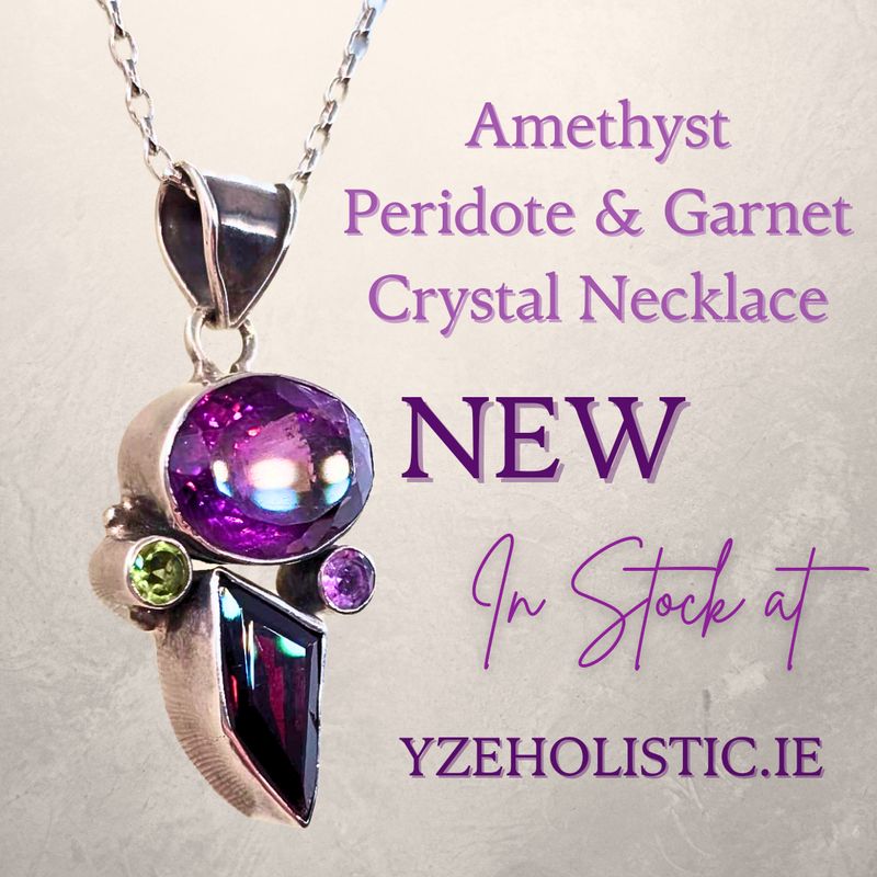 Amethyst Garnet Peridot and Morganite Crystal Pendant Necklace 925 Sterling Silver 