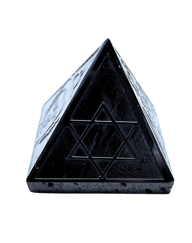Black Obsidian Crystal 4 Sided Bio Geometry Symbols Pyramid All level protection Large 