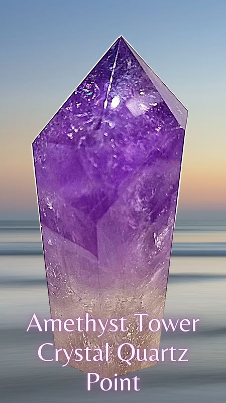 Amethyst Tower Crystal Quartz Point Healing Wand Faceted Prism Large