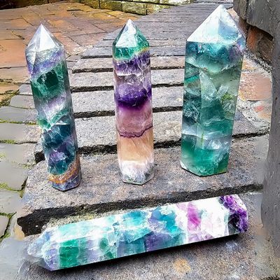 Fluorite Crystal Quartz Crystal Tower Natural Stone Energy Generator 