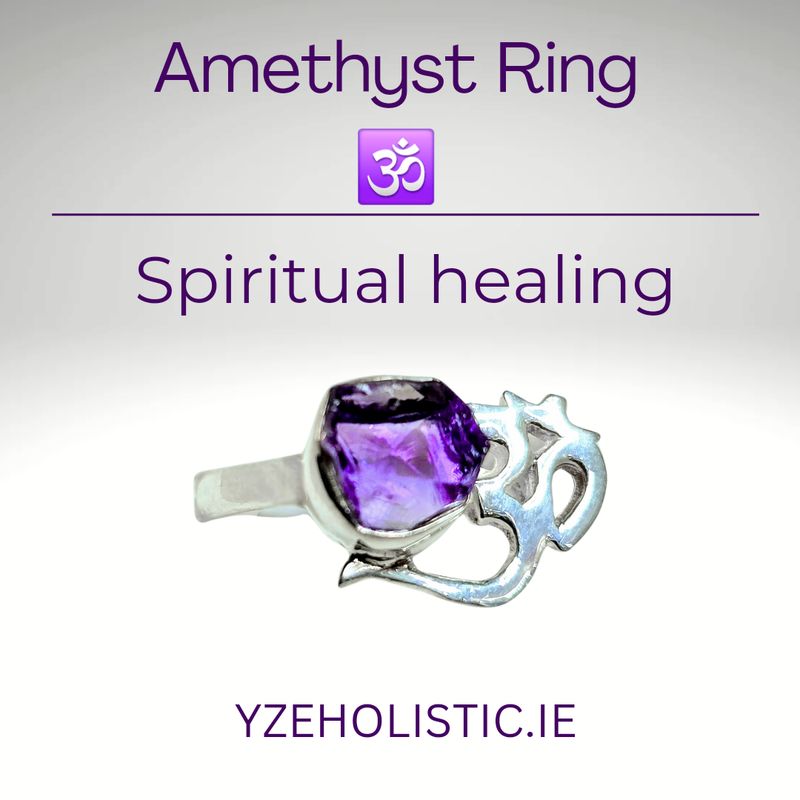 Amethyst OM crystal Ring 925 Sterling Silver