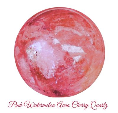 Aura Watermelon Pink Cherry Quartz Crystal Sphere  Natural  Stone 