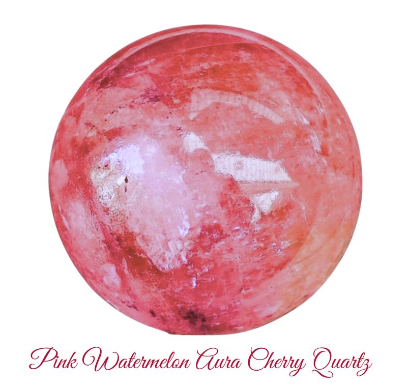 Aura Watermelon Pink Cherry Quartz Crystal Sphere  Natural  Stone 