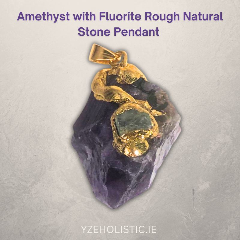 Amethyst with Fluorite Crystal Pendant Necklace Gold