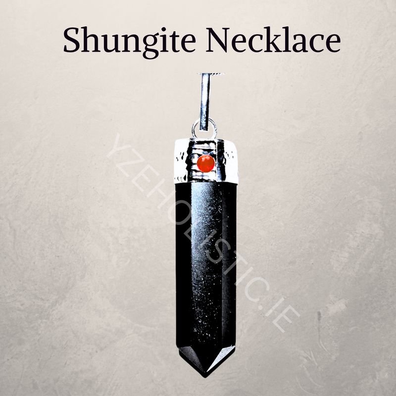 Black Shungite Point Necklace Crystal Heloxahon Pendant