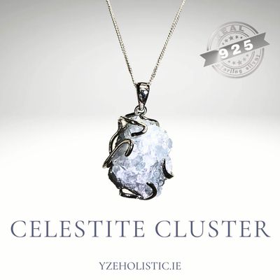 Celestite Crystal Cluster 925 Sterling Silver Pendant Necklace