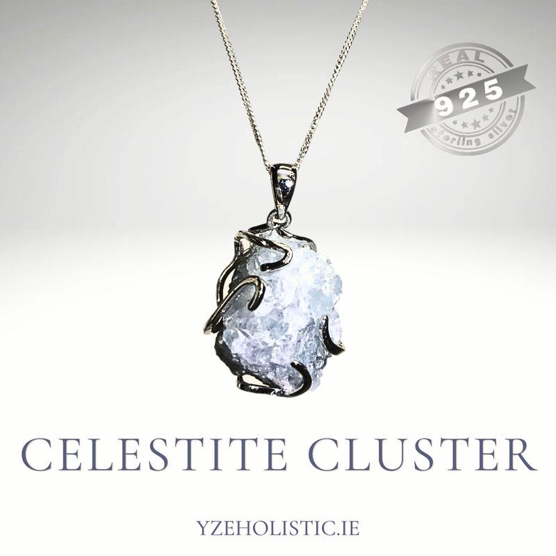 Celestite Crystal Cluster 925 Sterling Silver Pendant Necklace