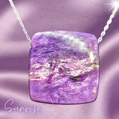 Charoite Crystal Amulet Pendant 925 Sterling Silver Necklace 