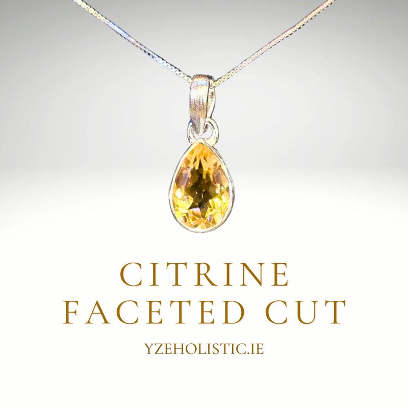 Citrine Crystal Natural Stone Necklace Sterling Silver Pendant Drop Shape 