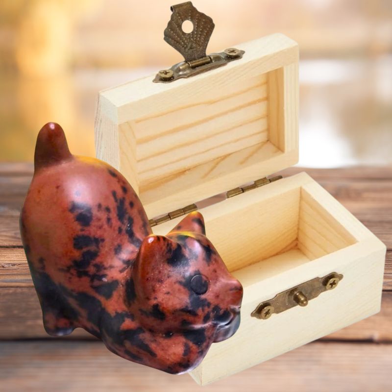 Playful Cat Stone Carvings in Treasure Box 