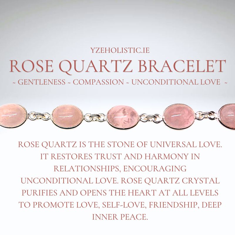 Rose Quartz Natural Crystal 925 Sterling Silver Bracelet