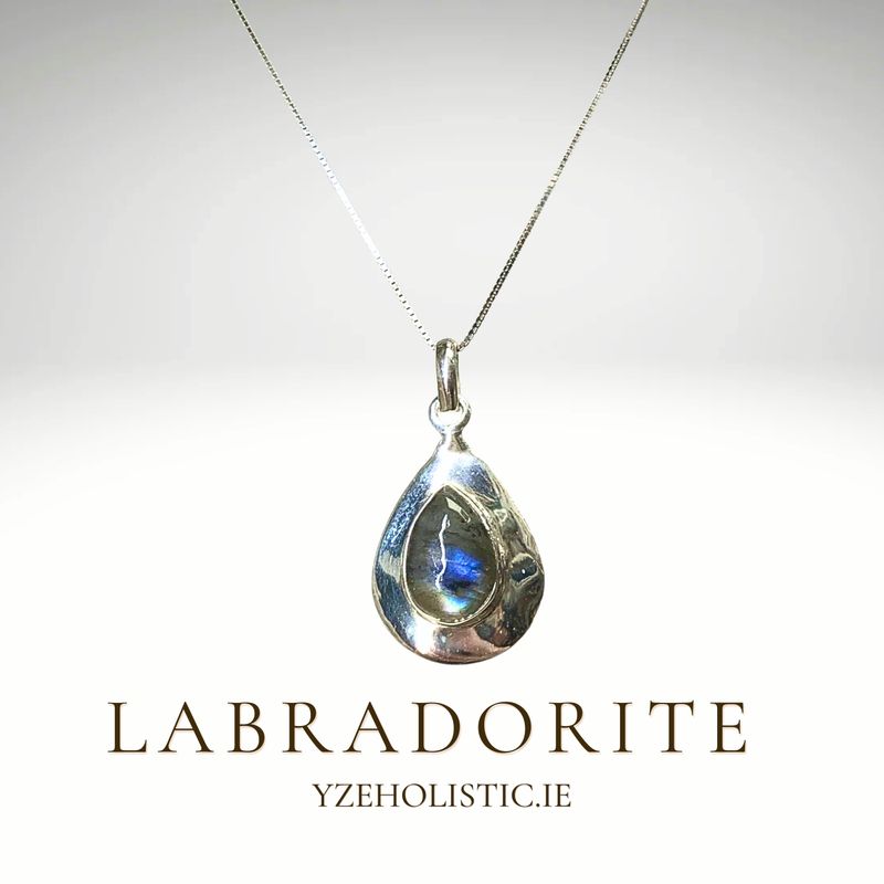 Rainbow Labradorite Natural Stone Necklace 925 Sterling Silver