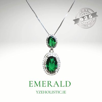 Emerald Drop Crystal 925 Sterling Silver Necklace