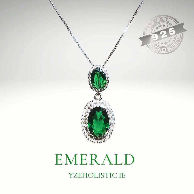 Emerald Drop Crystal 925 Sterling Silver Necklace