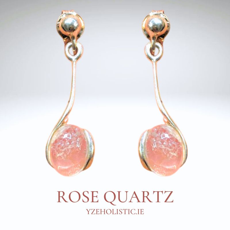 Rose Quartz Crystal 925 Sterling Silver Earrings