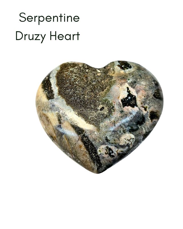 Serpentine Heart Geode Crystal Druzy Carving Brown