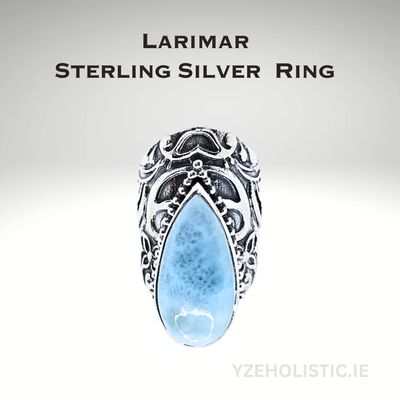 Larimar Crystal Ring - Larimar Gemstone AAA Grade, Genuine Natural 925 Sterling Silver 