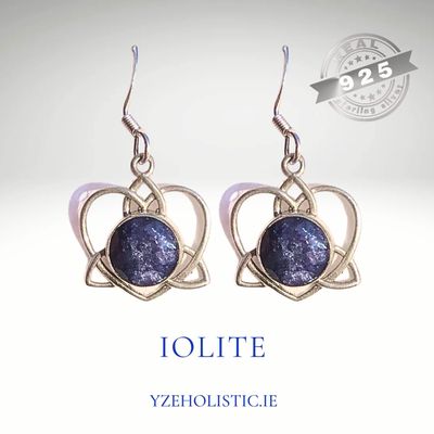 Iolite Natural Stone Earrings 925 Sterling Silver Heart Shape