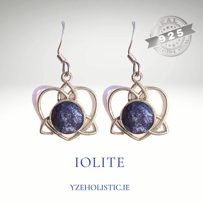 Iolite Natural Stone Earrings 925 Sterling Silver Heart Shape