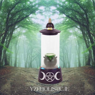 ENCLOSED HAT AND CAULDRON LED BACKFLOW BURNER AROMATHERAPY WITCHCRAFT 