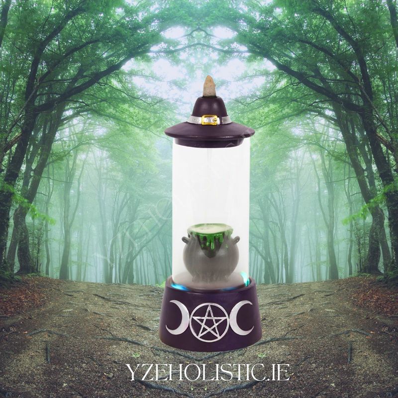ENCLOSED HAT AND CAULDRON LED BACKFLOW BURNER AROMATHERAPY WITCHCRAFT 