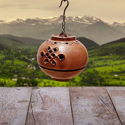 Incense Burner Holder Hanging Backflow Cone Ceramic Ball with Moon Iron Stand 