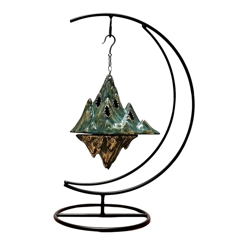 Incense  Burner Holder Hanging Backflow Mountain Burner with Moon Iron Stand 