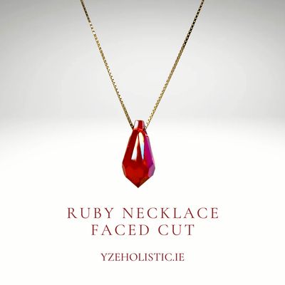 Ruby Crystal Pendant Necklace Faced Cut 925 Sterling Silver 