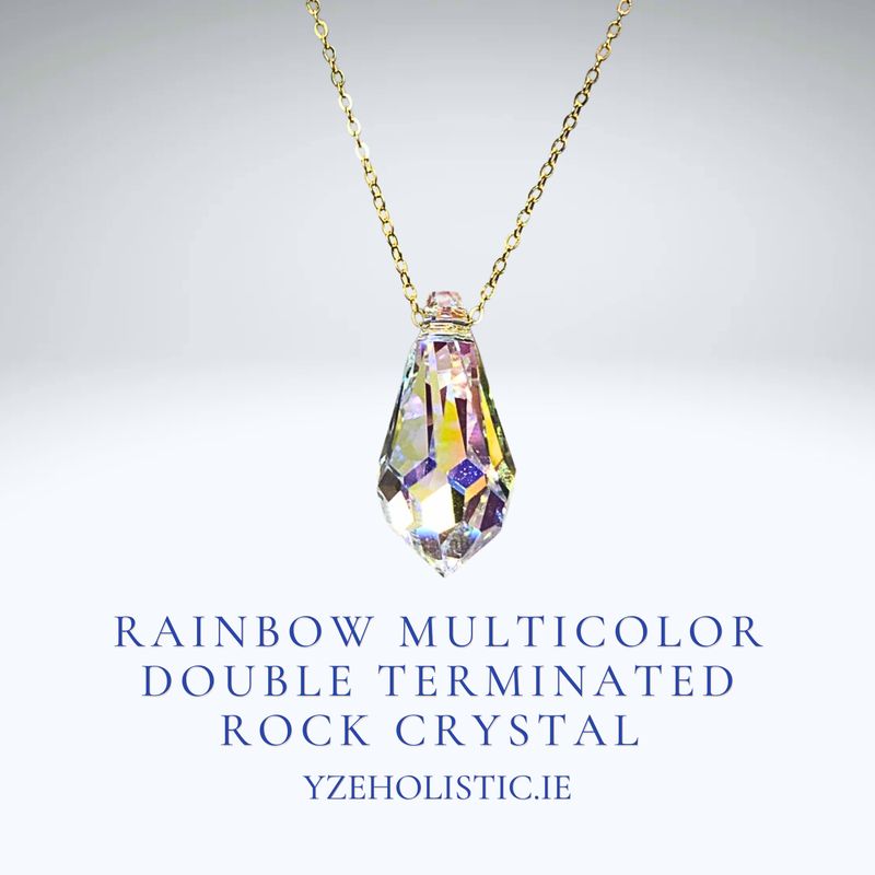 Rainbow Multicolour Double Terminated Rock Crystal 925 Sterling Silver Necklace  