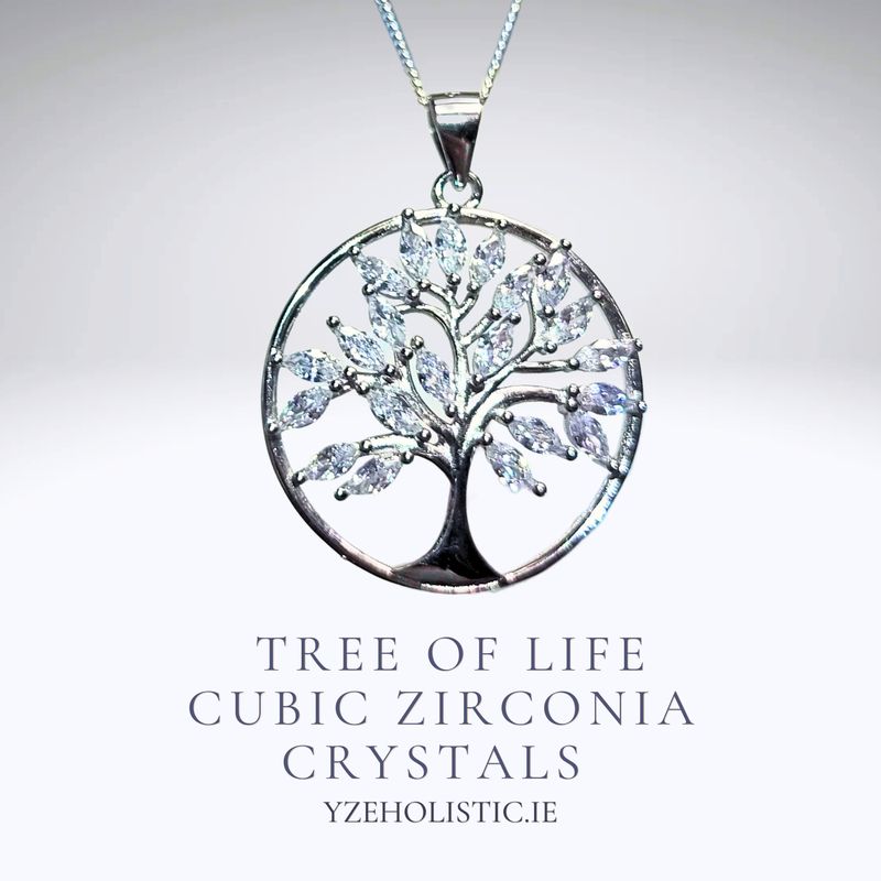 Tree of Life Zirconia Crystals Pendant 925 Sterling Silver Necklace 