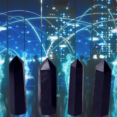 Shungite Black Tower Obelisk Symbol Healing Crystal Wand Point Faceted Prism Heloxahon for Reiki Meditation Therapy S