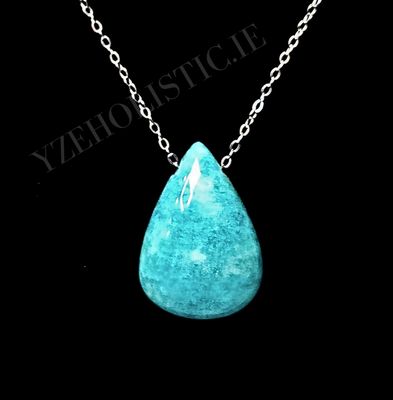 Amazonite Teal Drop Shape Green Amulet Necklace 925 Sterling silver Pendant Crystal Necklace
