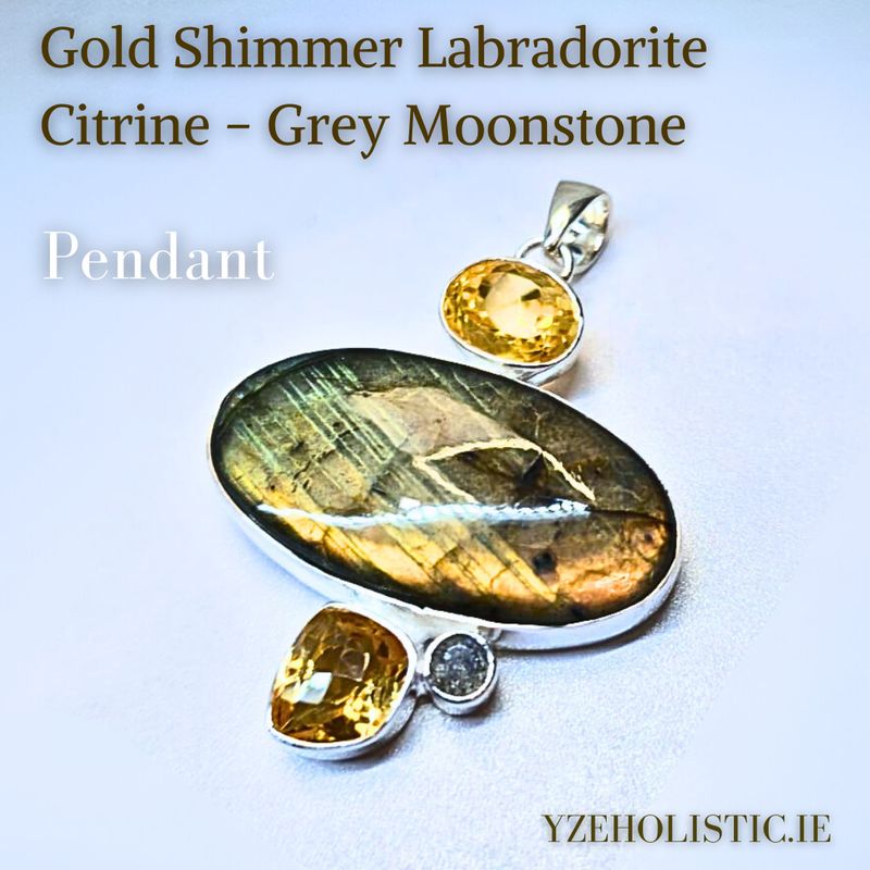 PENDANT NECKLACE GOLD SHIMMER LABRADORITE - CITRINE -MOONSTONE