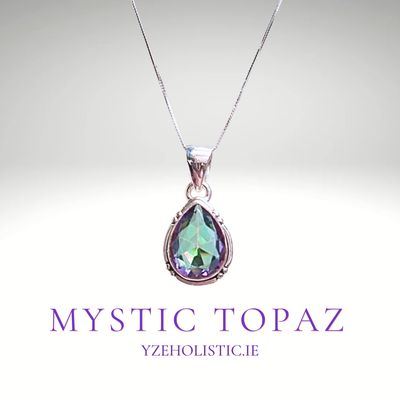 Mystic Topaz Crystal Drop 925 Sterling Silver Pendant Necklace