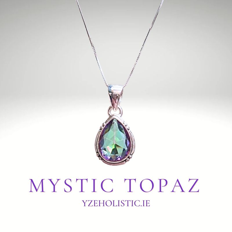 Mystic Topaz Crystal Drop 925 Sterling Silver Pendant Necklace