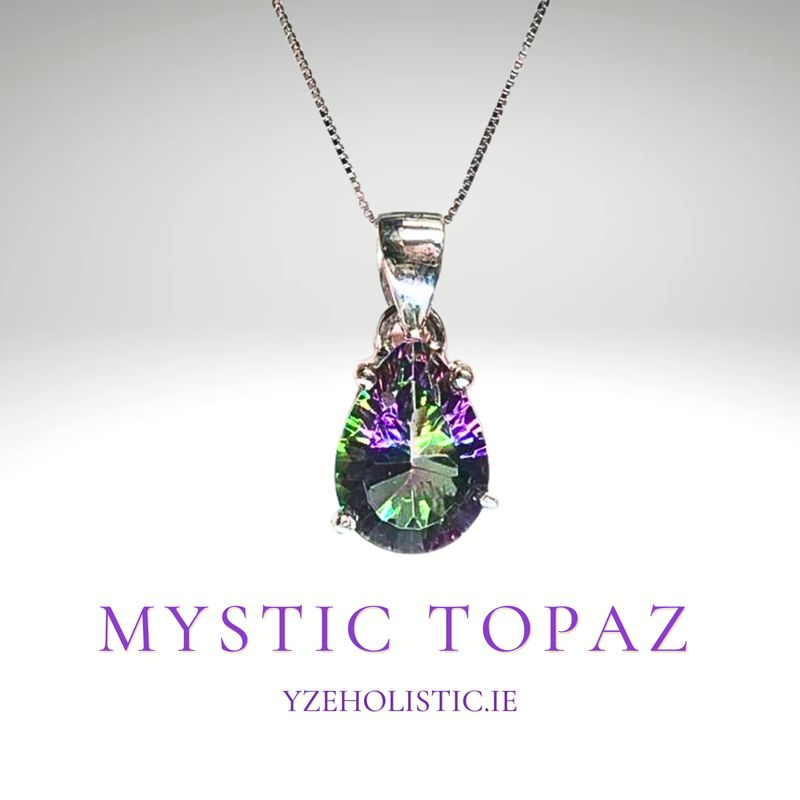 Mystic Topaz Crystal 925 Sterling Silver Pendant Necklace