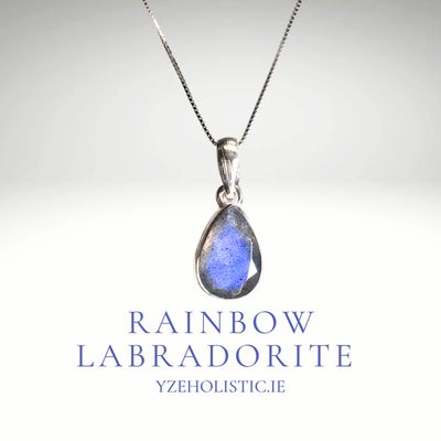 Rainbow Labradorite Natural Stone Necklace 925 Sterling Silver