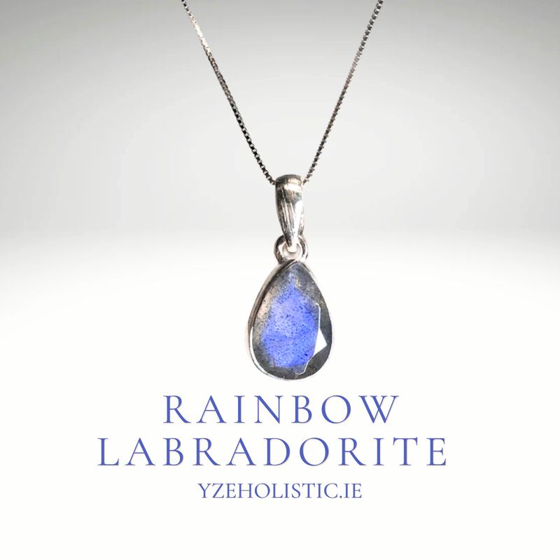 Rainbow Labradorite Natural Stone Necklace 925 Sterling Silver