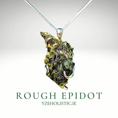 Epidot Rough Sparkly Natural Stone 925 Sterling Silver Pendant Necklace Pendant 