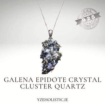Galena Crystal Epidote Ctystal Cluster Quartz 925 Sterling Silver Pendant Necklace
