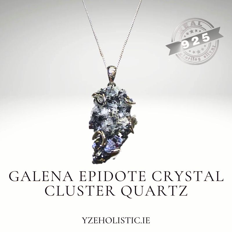 Galena Crystal Epidote Ctystal Cluster Quartz 925 Sterling Silver Pendant Necklace