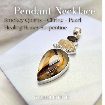 Smokey Quartz Crystal Natural Stone 925 Sterling Silver Pendant Necklace