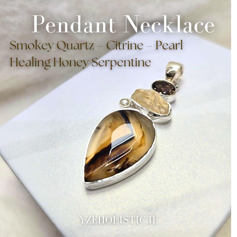 Smokey Quartz Crystal Natural Stone 925 Sterling Silver Pendant Necklace