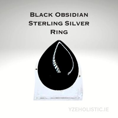 Black Obsidian Ring - 925 Sterling Silver Natural Stone Ring