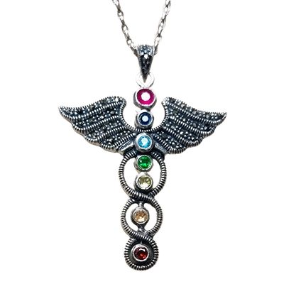 Angel Wings Necklace Chakra Crystal Caduceus Pendant Angel Wings Necklace Chakra Crystal Caduceus Pendant