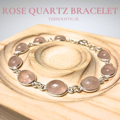 Rose Quartz Natural Crystal 925 Sterling Silver Bracelet