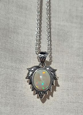 Ethiopian Opal Crystal Angel Wings 925 Sterling Silver Amulet Necklace 