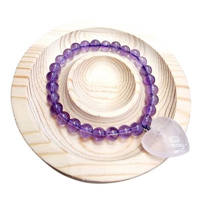 Amethyst Crystal Bracelet with Rose Quartz Heart 
