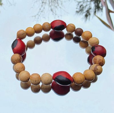 Palo Santo bracelet with 4 Huayruro beads elastic 